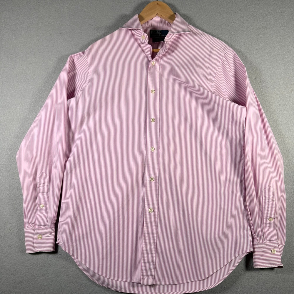 Polo Ralph Lauren Regent Classic Fit Striped Shirt Pink White 15.5 34/35 Mens